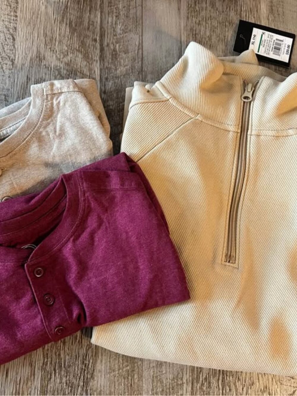 NWT Boys XL (14-16) Zip-up pullover and 2 long sleeve Henley Shirt Bundle